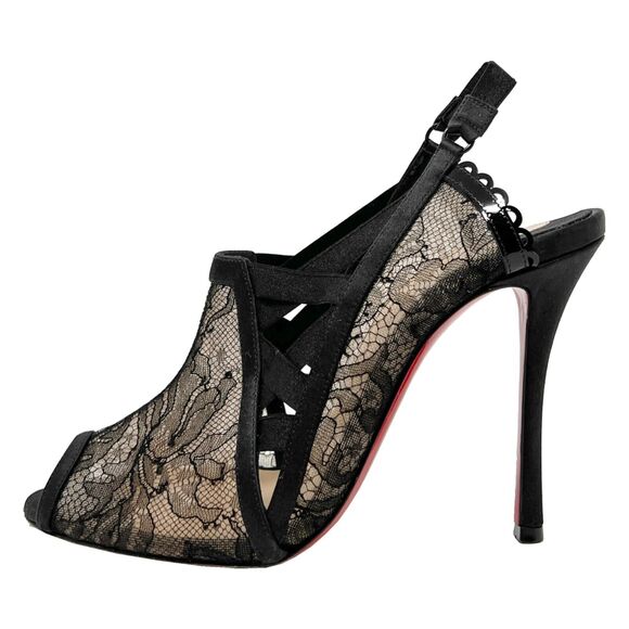 CHRISTIAN LOUBOUTIN Guiptik Black Lace Slingback Booties EU 36.5 US 6.5 - Picture 1 of 11